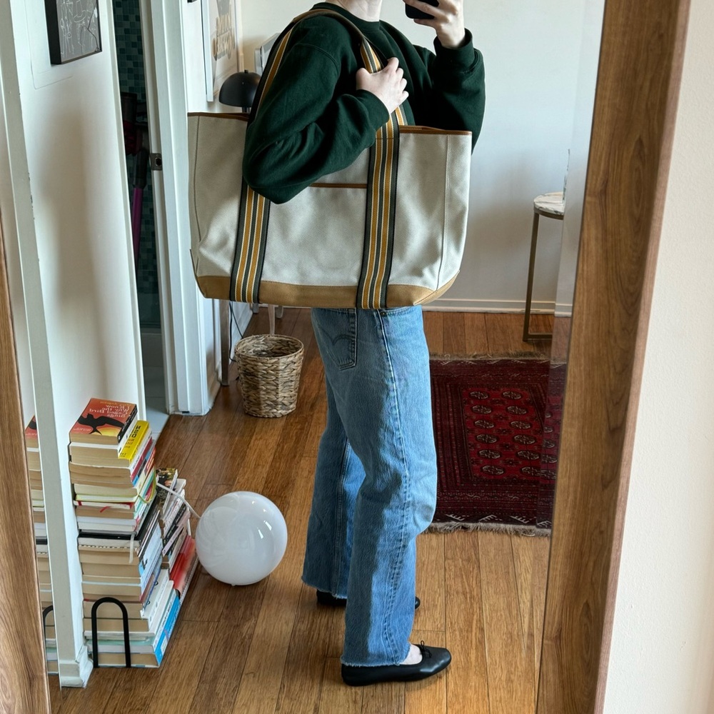 Paravel Canvas Tote Bag with Striped Handles - Cream